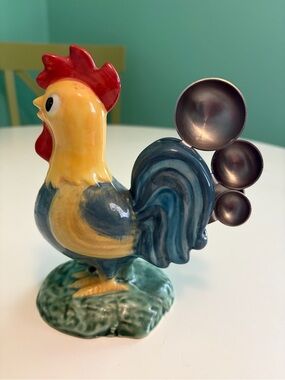 Hand-Painted Vintage Ceramic Rooster Measuring Spoon Holder